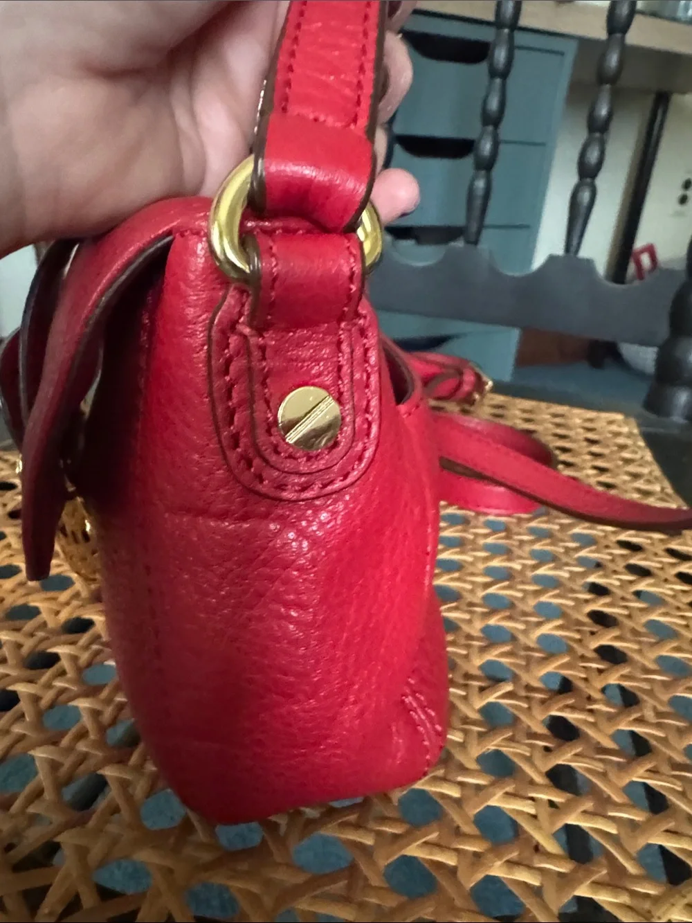 Michael Kors Red Pebbled Leather Crossbody with Gold-Tone Lock